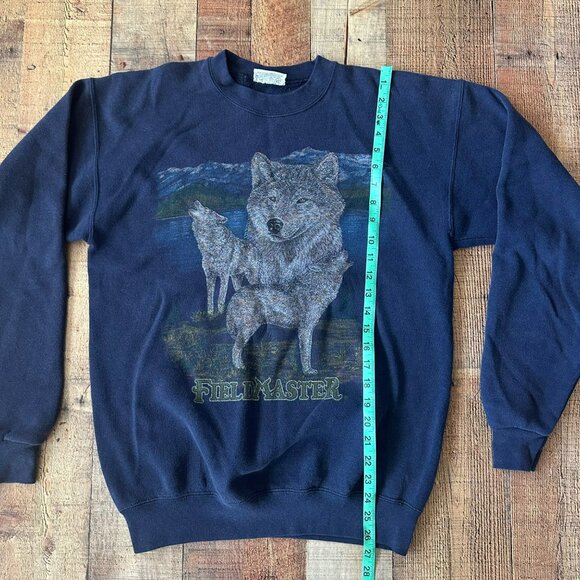 Vintage Fieldmaster Wolf Graphic Sweatshirt Navy Blue Cotton Blend Size M - Picture 5 of 6